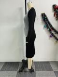 Patchwork Contrast Color Irregular Elastic Bodycon Back Slit Dress
