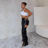 Autumn And Winter Fashion Sexy High Waist Slim Fit Straight Casual Leather Pants