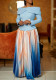 Women Elegant Off Shoulder Top and Print Long Skirt Two-Piece Set