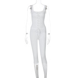 Women Autumn and Winter Lace-Up Top and Solid Shorts Two-Piece Set