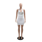 Women Sexy V-Neck Halter Neck Beaded Party Bodycon Dress