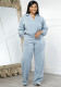 Women Fall and Winter Solid V-Neck Long Sleeve Top and Pant Casual Two-Piece Set
