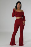 Women Solid Off-Shoulder Top and Wide Leg Pants Two-Piece Set