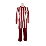 Women stripe printed long-sleeved top and pants two-piece set