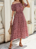 Women Floral Off Shoulder Short Sleeve Dress