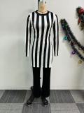 Women stripe printed long-sleeved top and pants two-piece set