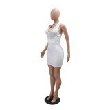 Women Sexy V-Neck Halter Neck Beaded Party Bodycon Dress