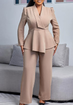Women Elegant Ruffle Top Wide Leg Pants Two-Piece Set Women Elegant Ruffle Top Wide Leg Pants Two-Piece Set