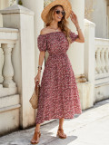 Women Floral Off Shoulder Short Sleeve Dress