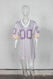 Autumn V-Neck Print Sports Jersey Loose Casual Short Dress