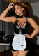 Plus Size Women Pu-Leather Black and White Dress Sexy Lingerie