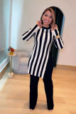 Women stripe printed long-sleeved top and pants two-piece set