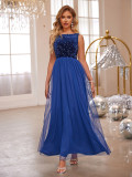 Fashion Women's Sequin Mesh Patchwork Sleeveless A-Line Evening Dress