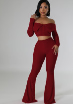 Women Solid Off-Shoulder Top and Wide Leg Pants Two-Piece Set