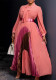 Plus Size Women Autumn Lace-Up Pleated Long Sleeve Colorblock Dress