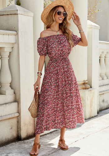 Women Floral Off Shoulder Short Sleeve Dress