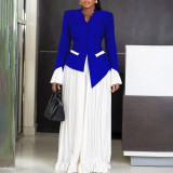 Women Bell Bottom Sleeve Top Pleated Wide Leg Pants Two-Piece Set