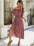 Women Floral Off Shoulder Short Sleeve Dress