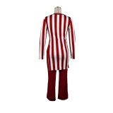Women stripe printed long-sleeved top and pants two-piece set