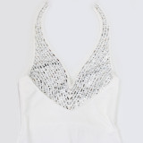 Women Sexy V-Neck Halter Neck Beaded Party Bodycon Dress