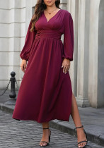Plus Size Women Lantern Sleeve Slit Dress Plus Size Women Lantern Sleeve Slit Dress