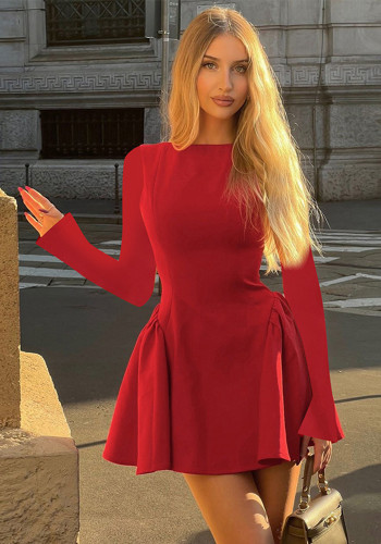 Women Round Neck Solid Dress