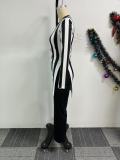 Women stripe printed long-sleeved top and pants two-piece set