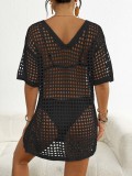Women Cover-Up Summer V-Neck Slit Hollow Cover-Up Bikini Dress