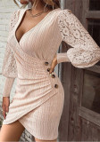 Women Fall Solid V-neck Sexy Long Sleeve Bodycon Dress