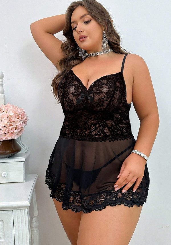 Plus Size Women Mesh and Lace Dress Sexy Lingerie