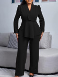 Women Elegant Ruffle Top Wide Leg Pants Two-Piece Set