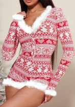 Women Christmas Print Raw Edge Cargo Jumpsuit Women Christmas Print Raw Edge Cargo Jumpsuit