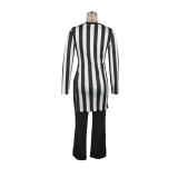 Women stripe printed long-sleeved top and pants two-piece set