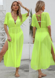 Women Beach Dress Bikini Cover-Up See-Through Mesh Slit Dress