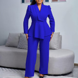 Women Elegant Ruffle Top Wide Leg Pants Two-Piece Set