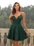 Women's Sexy Fashion Strap Deep V Neck Sequin Dress