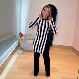 Women stripe printed long-sleeved top and pants two-piece set
