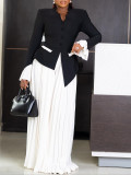 Women Bell Bottom Sleeve Top Pleated Wide Leg Pants Two-Piece Set
