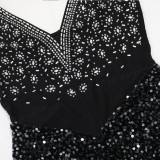 Women Beaded Sexy Suspender V-Neck Formal Party Bodycon Dress