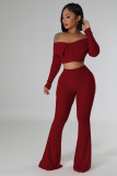 Women Solid Off-Shoulder Top and Wide Leg Pants Two-Piece Set