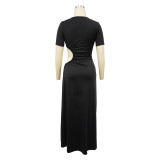 Women's Sexy Hollow Waist Irregular Long Solid Color Slit Dress