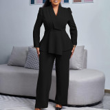 Women Elegant Ruffle Top Wide Leg Pants Two-Piece Set