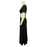 Women's Sexy Hollow Waist Irregular Long Solid Color Slit Dress