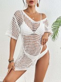 Women Cover-Up Summer V-Neck Slit Hollow Cover-Up Bikini Dress