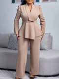 Women Elegant Ruffle Top Wide Leg Pants Two-Piece Set