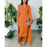 Autumn Long-Sleeved Coat Chic Fashion Solid Color Strapless Slim Long Dress Two Piece Set