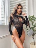 Women long-sleeved backless jacquard sexy lingerie