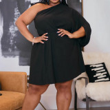 Plus Size Women Slash Shoulder Solid One Sleeve Dress
