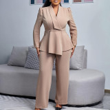 Women Elegant Ruffle Top Wide Leg Pants Two-Piece Set