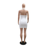 Women Sexy V-Neck Halter Neck Beaded Party Bodycon Dress